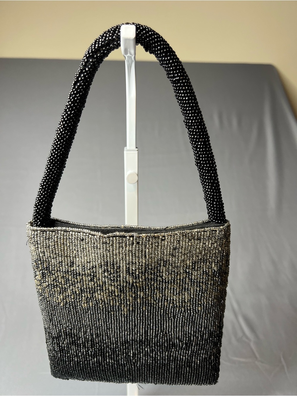 Vintage Black & Silver Fully Beaded Mini Evening Purse Handbag 6x6 - Picture 2 of 6